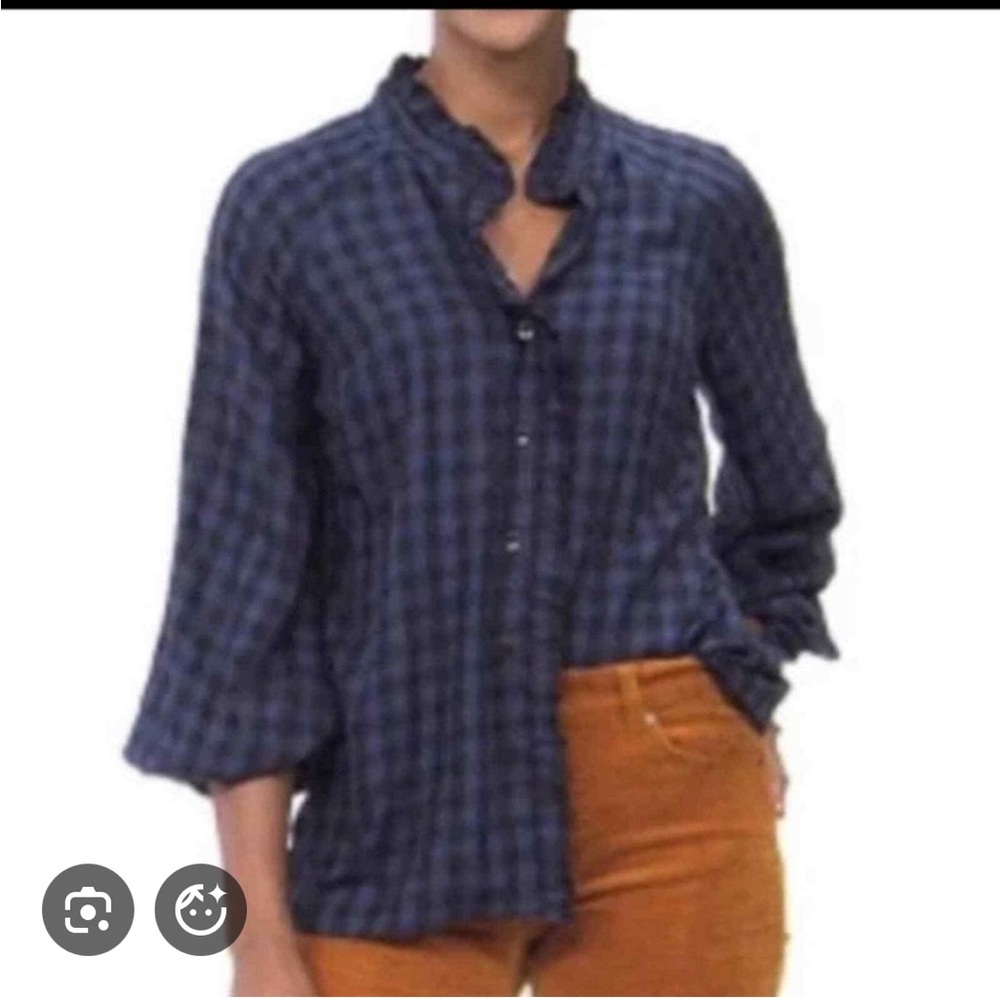 Cabi navy & black Aberdeen plaid shirt size small